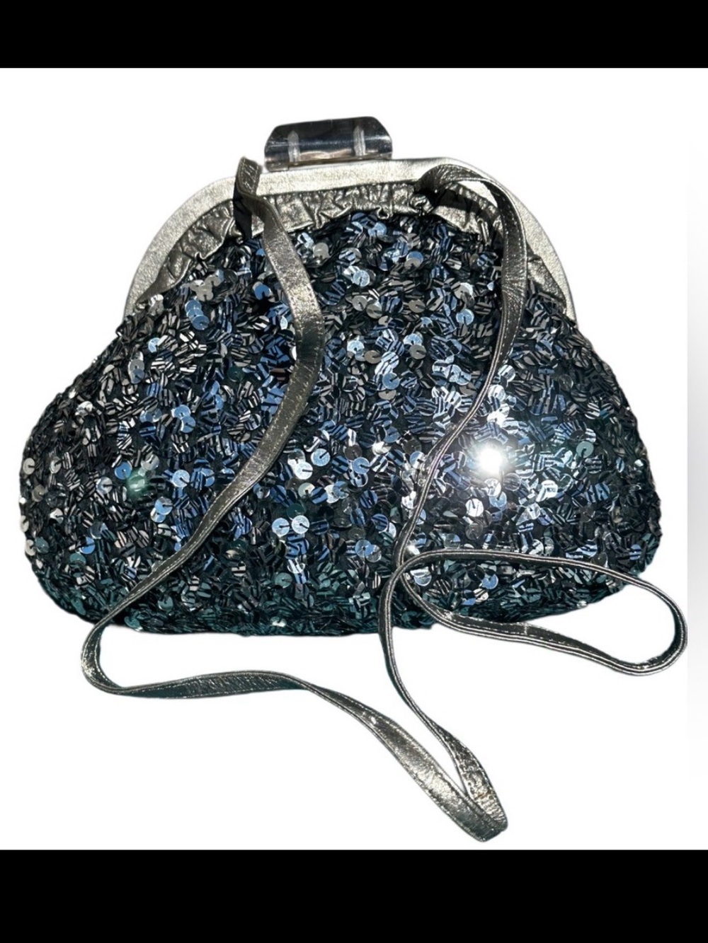 ROSE ARONIN FOR ROSEENI 80’s Sequined Silver Gold Evening Clutch Crossbody Bag
